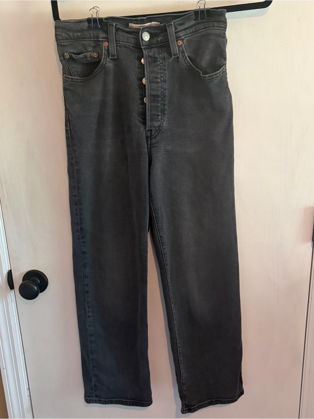 Levi’s Ribcage Straight Ankle Jeans W27 L27 Black High Rise Button Fly